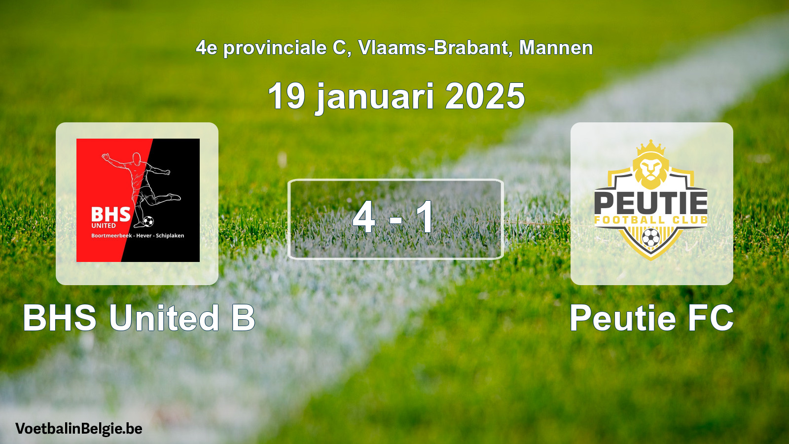 Gespeelde wedstrijd mannenvoetbal: BHS United B - Peutie FC 4 - 1 (19 januari 2025)