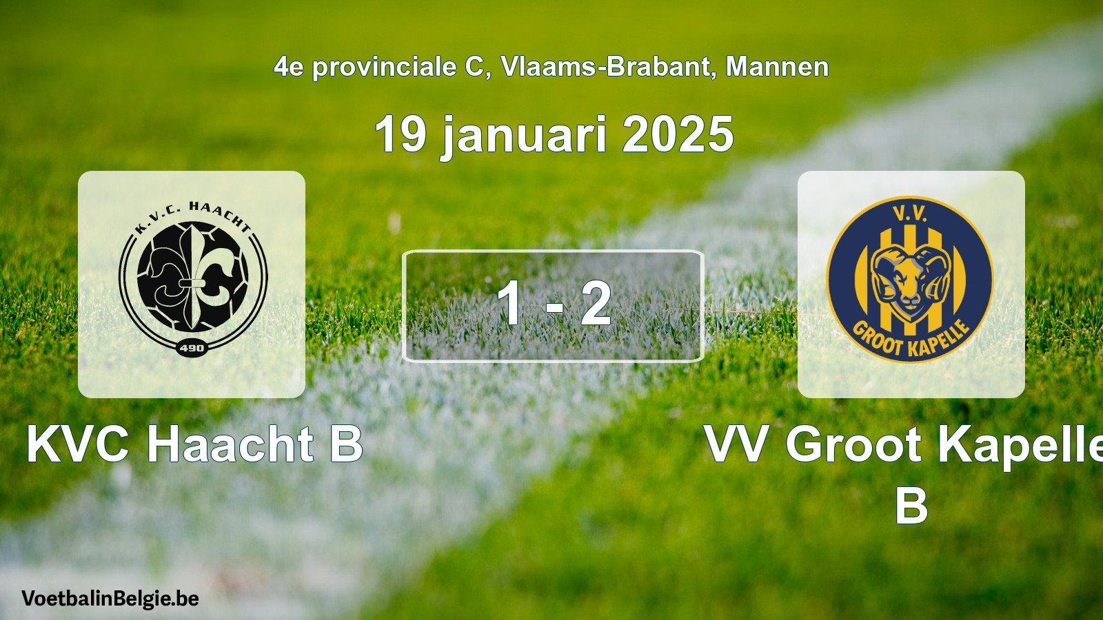 Gespeelde wedstrijd mannenvoetbal: KVC Haacht B - VV Groot Kapelle B 1 - 2 (19 januari 2025)