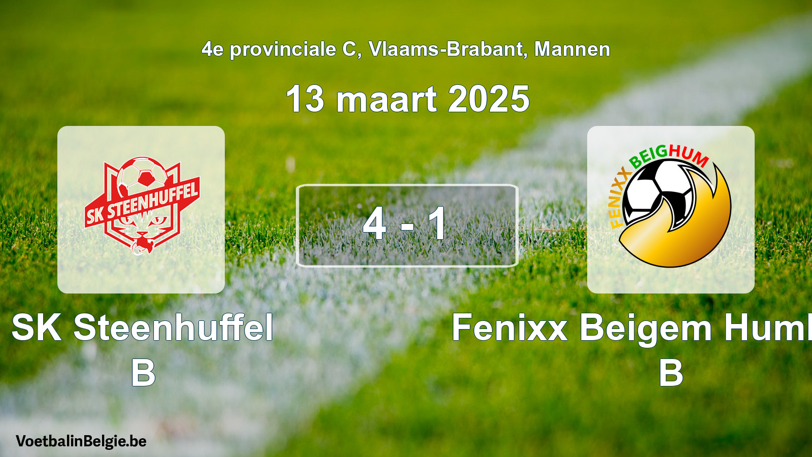 Gespeelde wedstrijd mannenvoetbal: SK Steenhuffel B - Fenixx Beigem Humbeek B 4 - 1 (13 maart 2025)