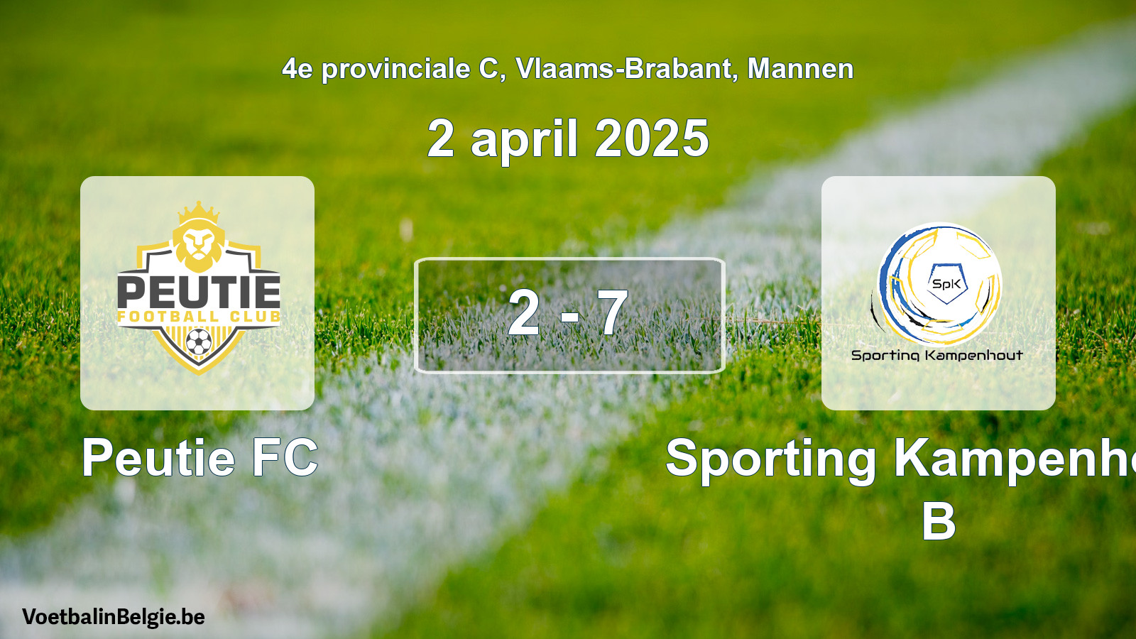 Gespeelde wedstrijd mannenvoetbal: Peutie FC - Sporting Kampenhout B 2 - 7 (2 april 2025)
