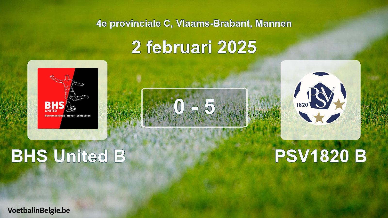 Gespeelde wedstrijd mannenvoetbal: BHS United B - PSV1820 B 0 - 5 (2 februari 2025)