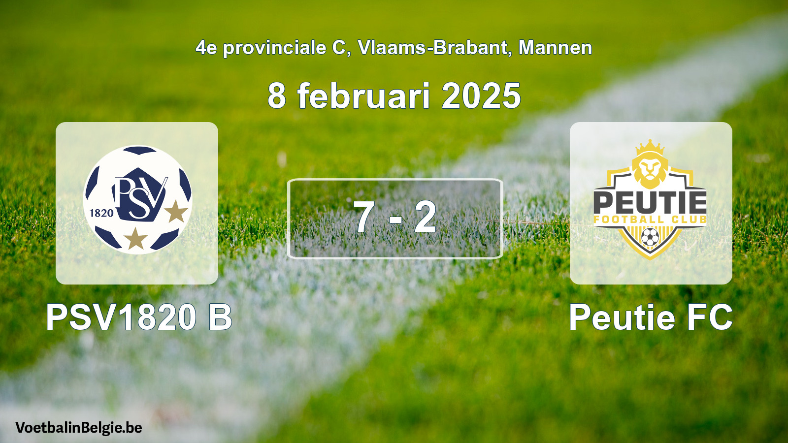 Gespeelde wedstrijd mannenvoetbal: PSV1820 B - Peutie FC 7 - 2 (8 februari 2025)