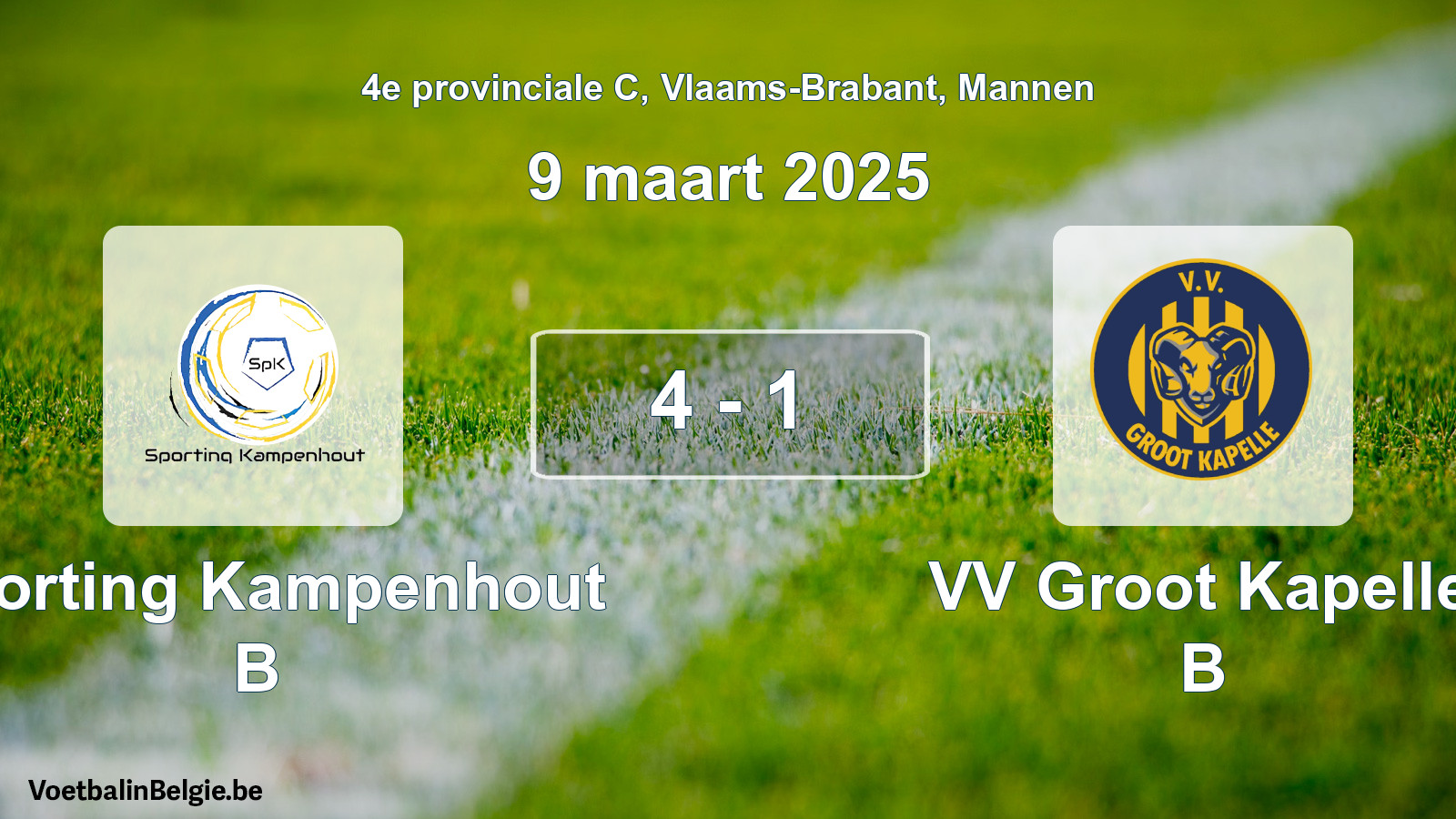 Played match men football: Sporting Kampenhout B - VV Groot Kapelle B 4 - 1 (9 March 2025)
