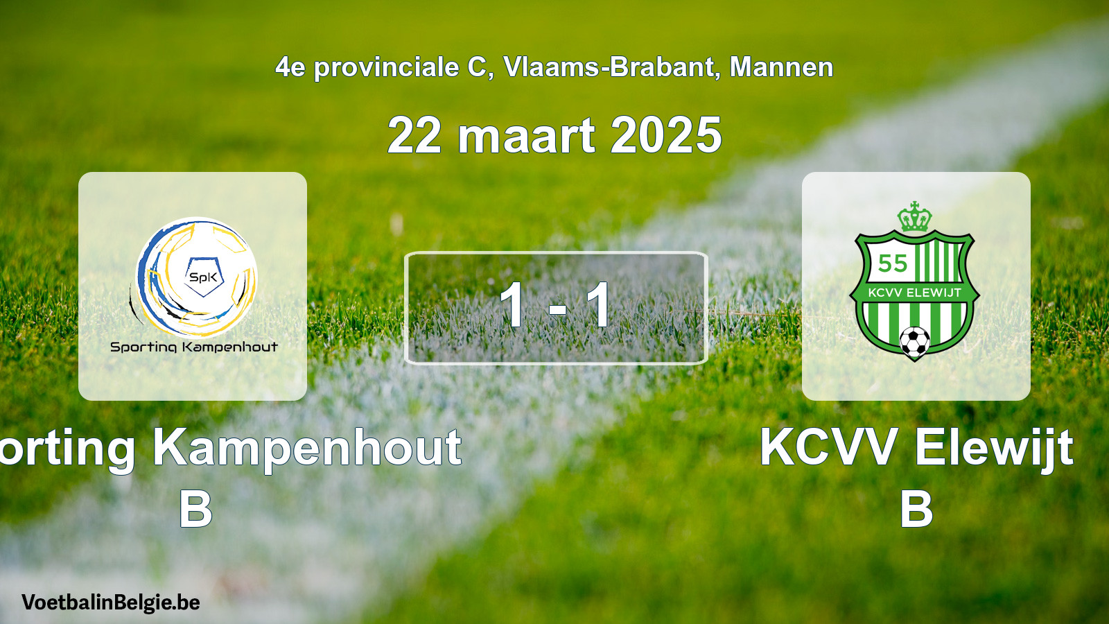 Gespeelde wedstrijd mannenvoetbal: Sporting Kampenhout B - KCVV Elewijt B 1 - 1 (22 maart 2025)