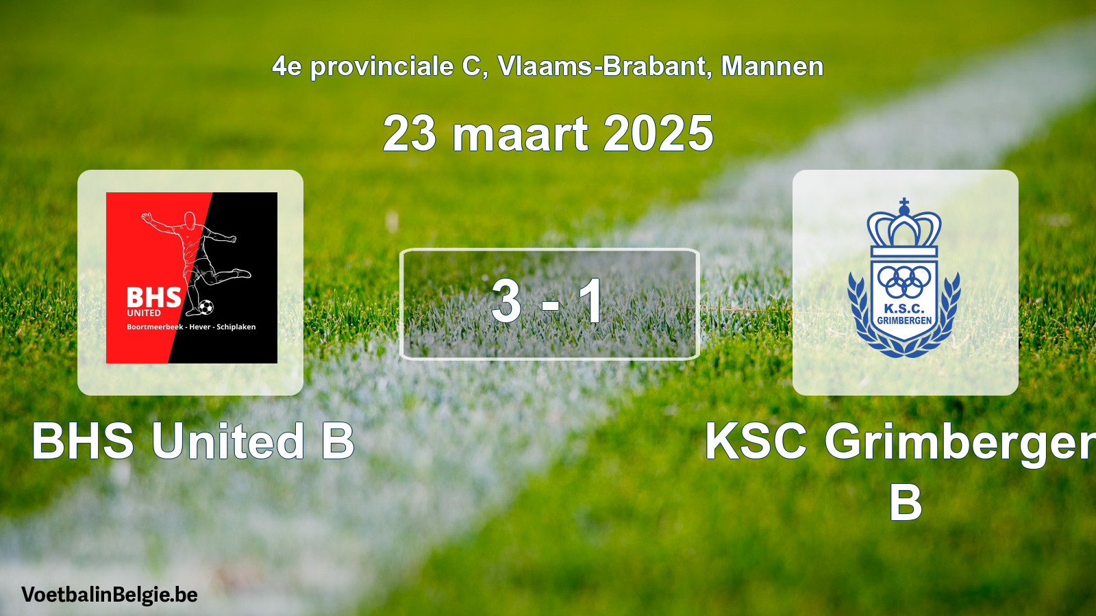 Gespeelde wedstrijd mannenvoetbal: BHS United B - KSC Grimbergen B 3 - 1 (23 maart 2025)