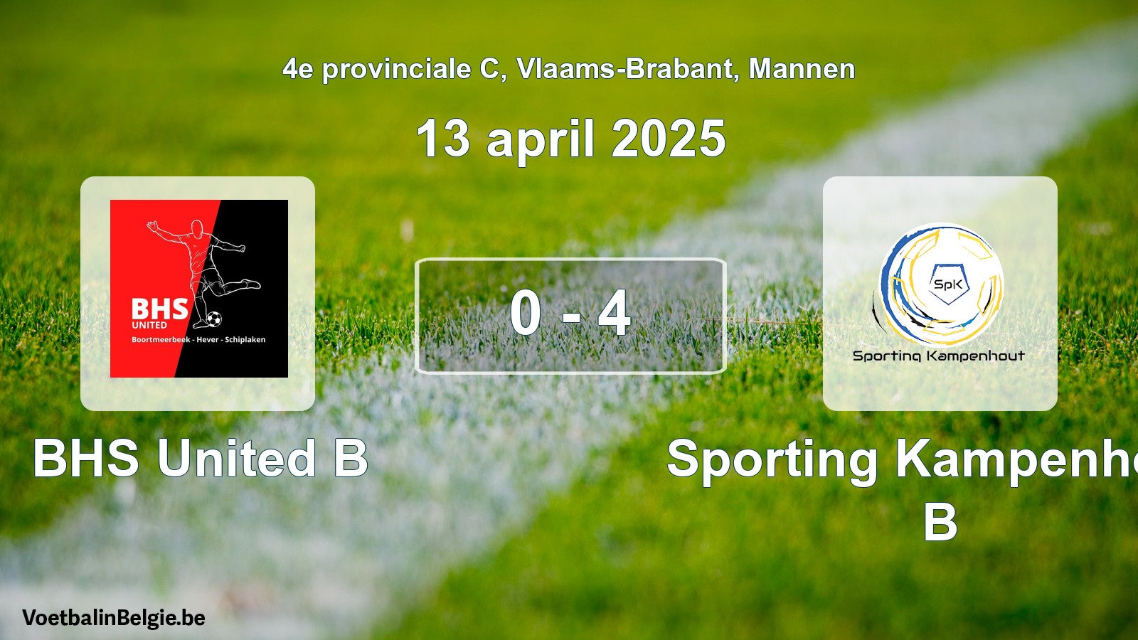 Gespeelde wedstrijd mannenvoetbal: BHS United B - Sporting Kampenhout B 0 - 4 (13 april 2025)