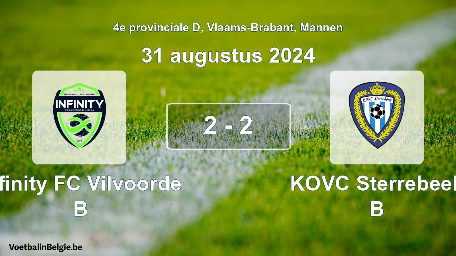 Gespeelde wedstrijd mannenvoetbal: Infinity FC Vilvoorde B - KOVC Sterrebeek B 2 - 2 (31 augustus 2024)
