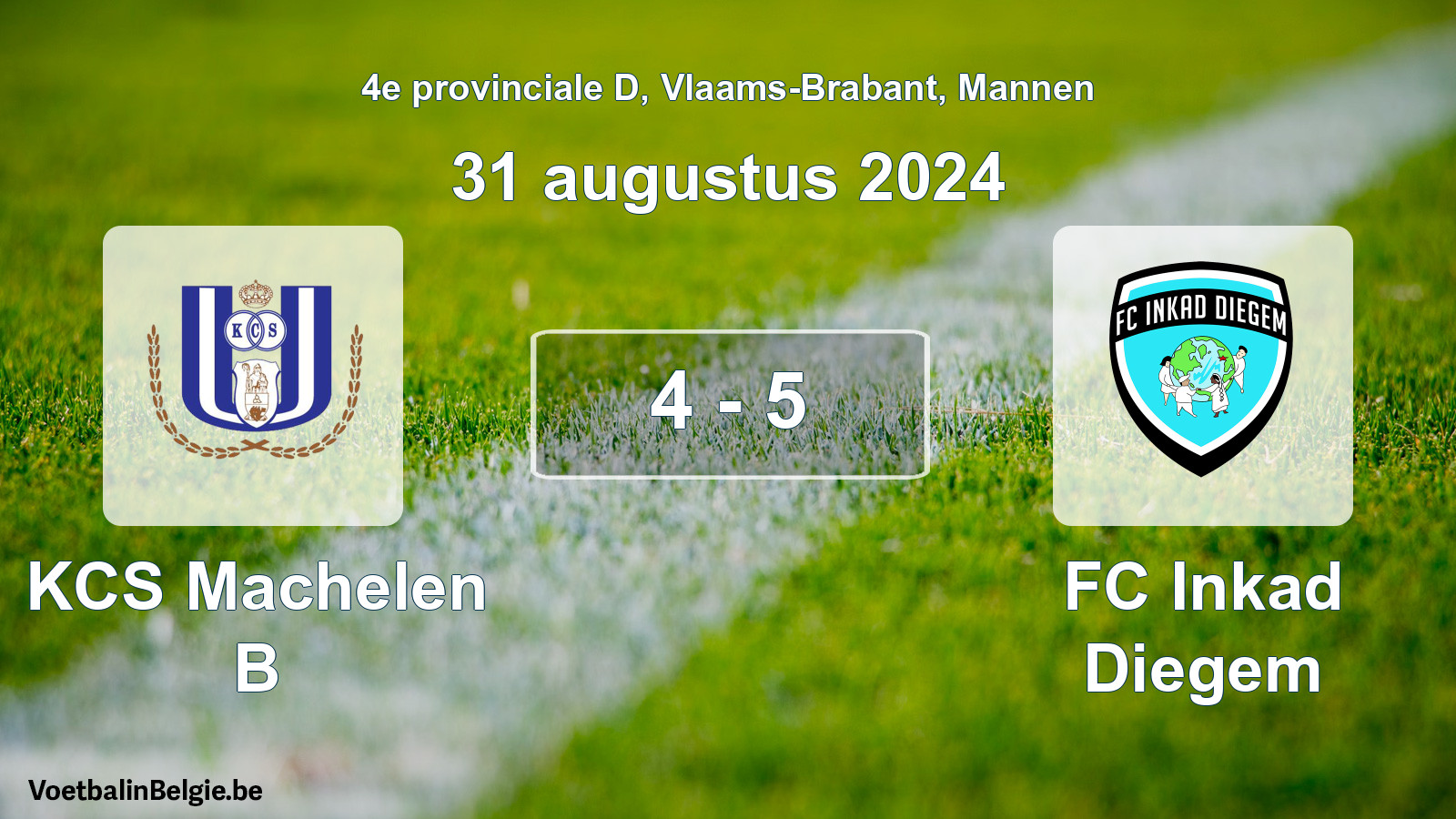 Gespeelde wedstrijd mannenvoetbal: KCS Machelen B - FC Inkad Diegem 4 - 5 (31 augustus 2024)