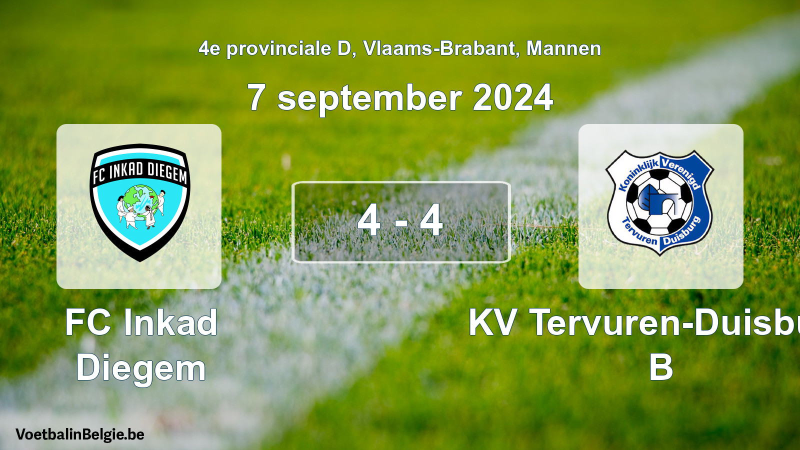 Gespeelde wedstrijd mannenvoetbal: FC Inkad Diegem - KV Tervuren-Duisburg B 4 - 4 (7 september 2024)