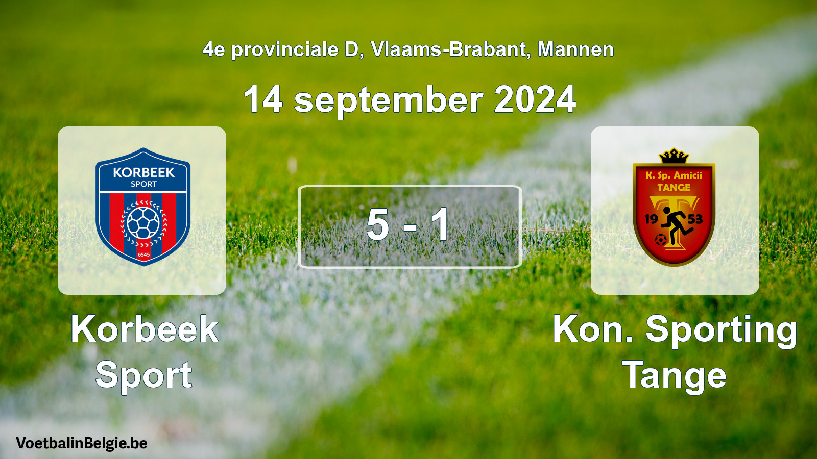Gespeelde wedstrijd mannenvoetbal: Korbeek Sport - Kon. Sporting Tange 5 - 1 (14 september 2024)