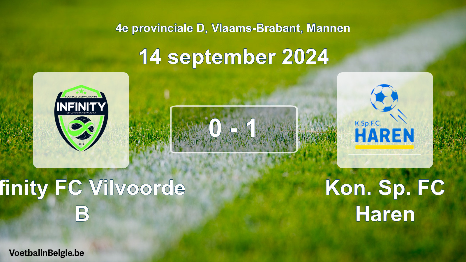 Gespeelde wedstrijd mannenvoetbal: Infinity FC Vilvoorde B - Kon. Sp. FC Haren 0 - 1 (14 september 2024)