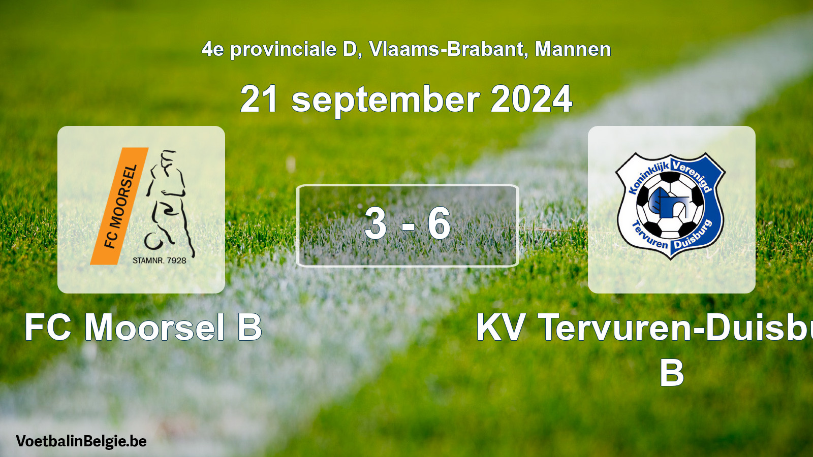Gespeelde wedstrijd mannenvoetbal: FC Moorsel B - KV Tervuren-Duisburg B 3 - 6 (21 september 2024)