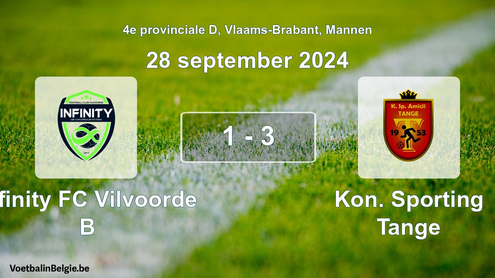 Gespeelde wedstrijd mannenvoetbal: Infinity FC Vilvoorde B - Kon. Sporting Tange 1 - 3 (28 september 2024)