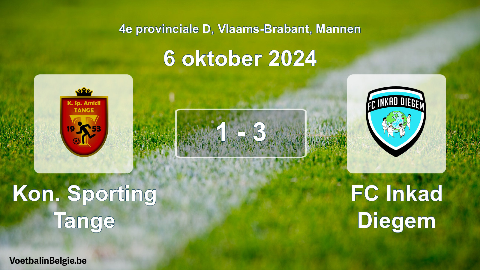 Gespeelde wedstrijd mannenvoetbal: Kon. Sporting Tange - FC Inkad Diegem 1 - 3 (6 oktober 2024)
