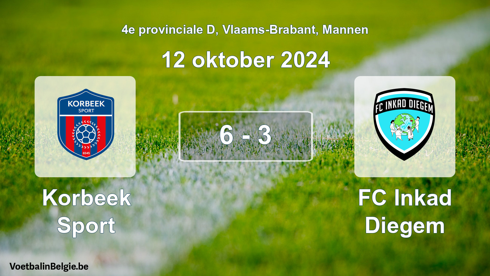 Gespieltes Spiel männer-Fußball: Korbeek Sport - FC Inkad Diegem 6 - 3 (12 Oktober 2024)
