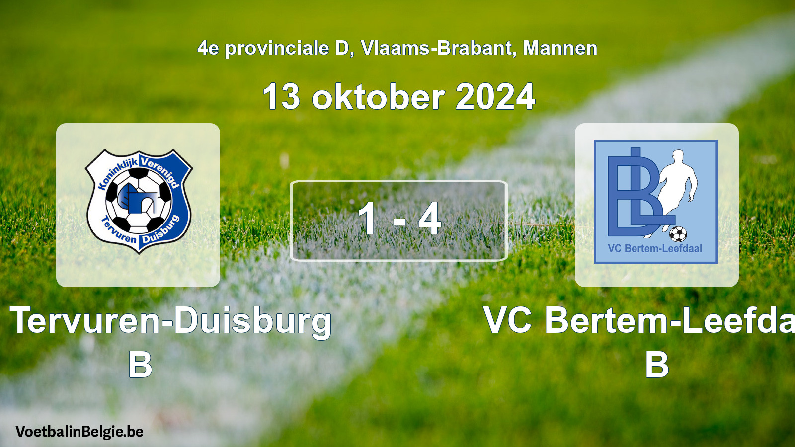Gespeelde wedstrijd mannenvoetbal: KV Tervuren-Duisburg B - VC Bertem-Leefdaal B 1 - 4 (13 oktober 2024)