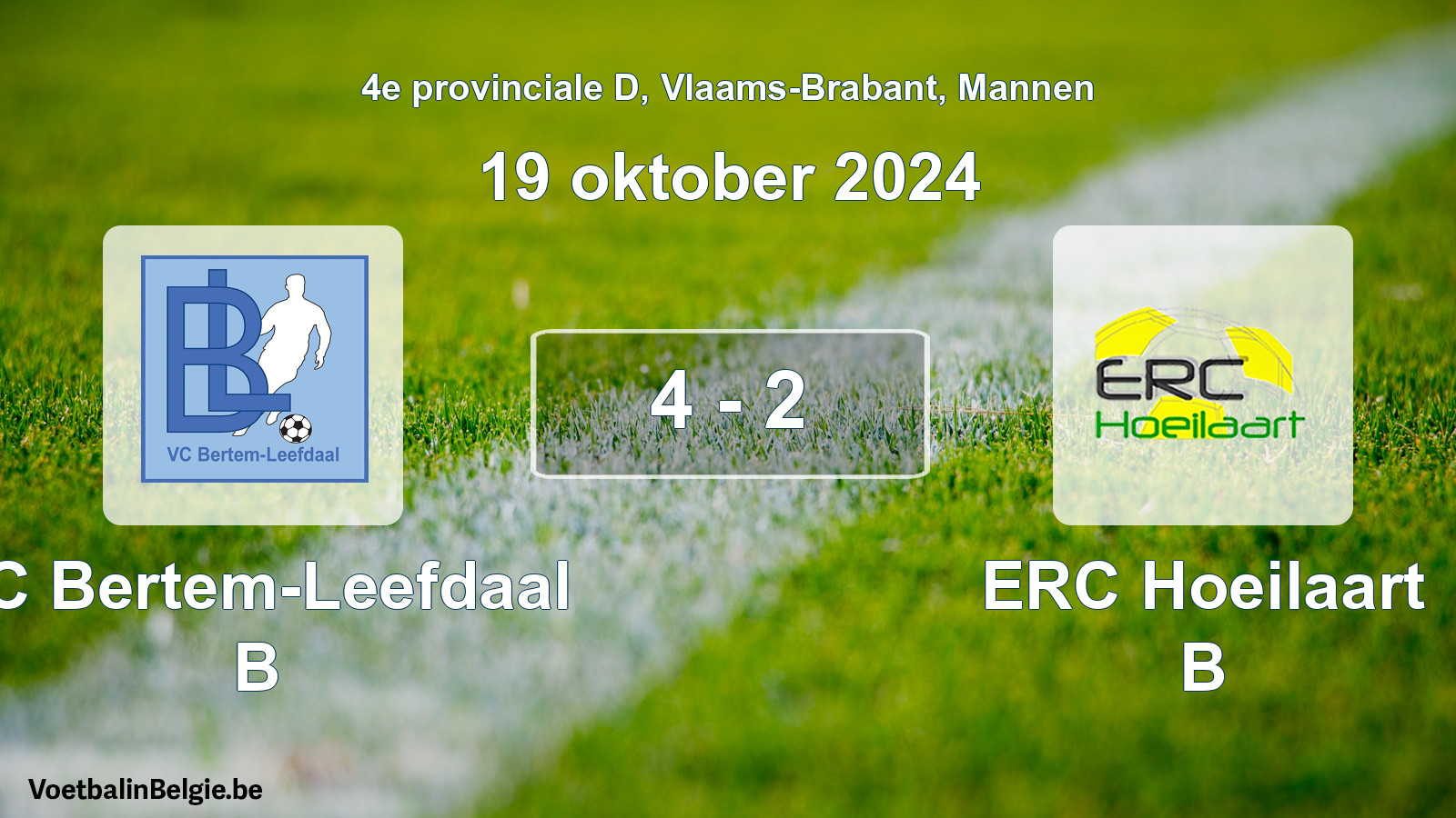 Gespeelde wedstrijd mannenvoetbal: VC Bertem-Leefdaal B - ERC Hoeilaart B 4 - 2 (19 oktober 2024)