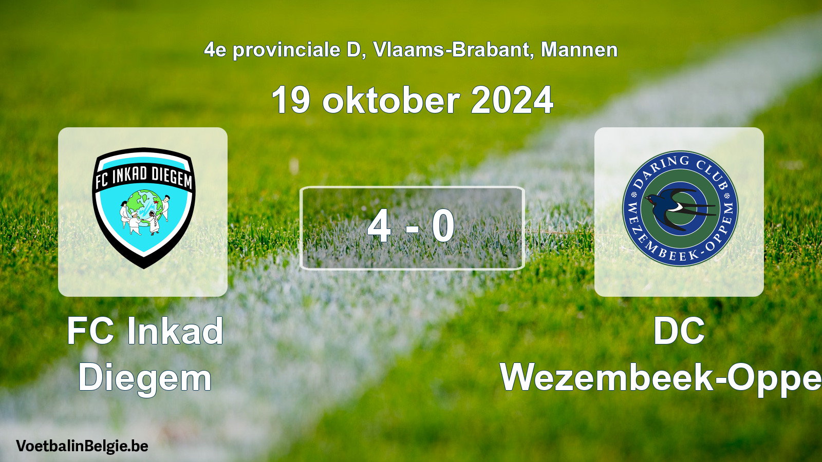 Gespeelde wedstrijd mannenvoetbal: FC Inkad Diegem - DC Wezembeek-Oppem 4 - 0 (19 oktober 2024)