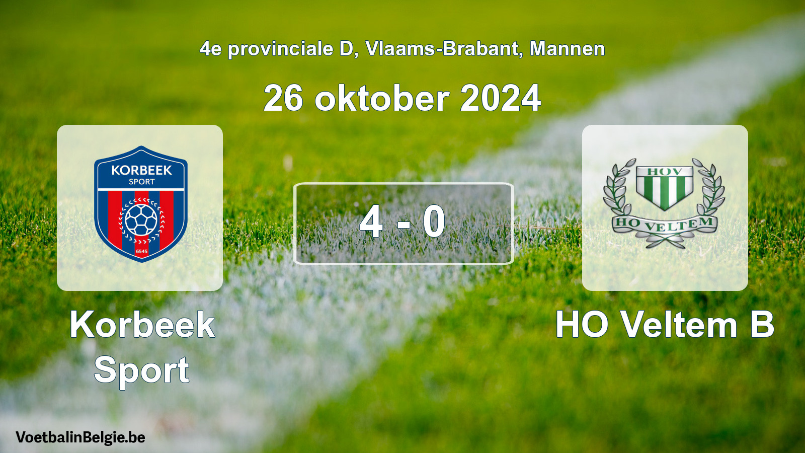 Gespieltes Spiel männer-Fußball: Korbeek Sport - HO Veltem B 4 - 0 (26 Oktober 2024)