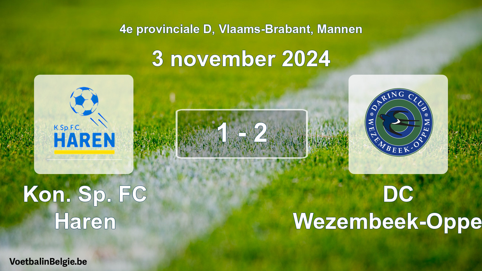 Gespeelde wedstrijd mannenvoetbal: Kon. Sp. FC Haren - DC Wezembeek-Oppem 1 - 2 (3 november 2024)