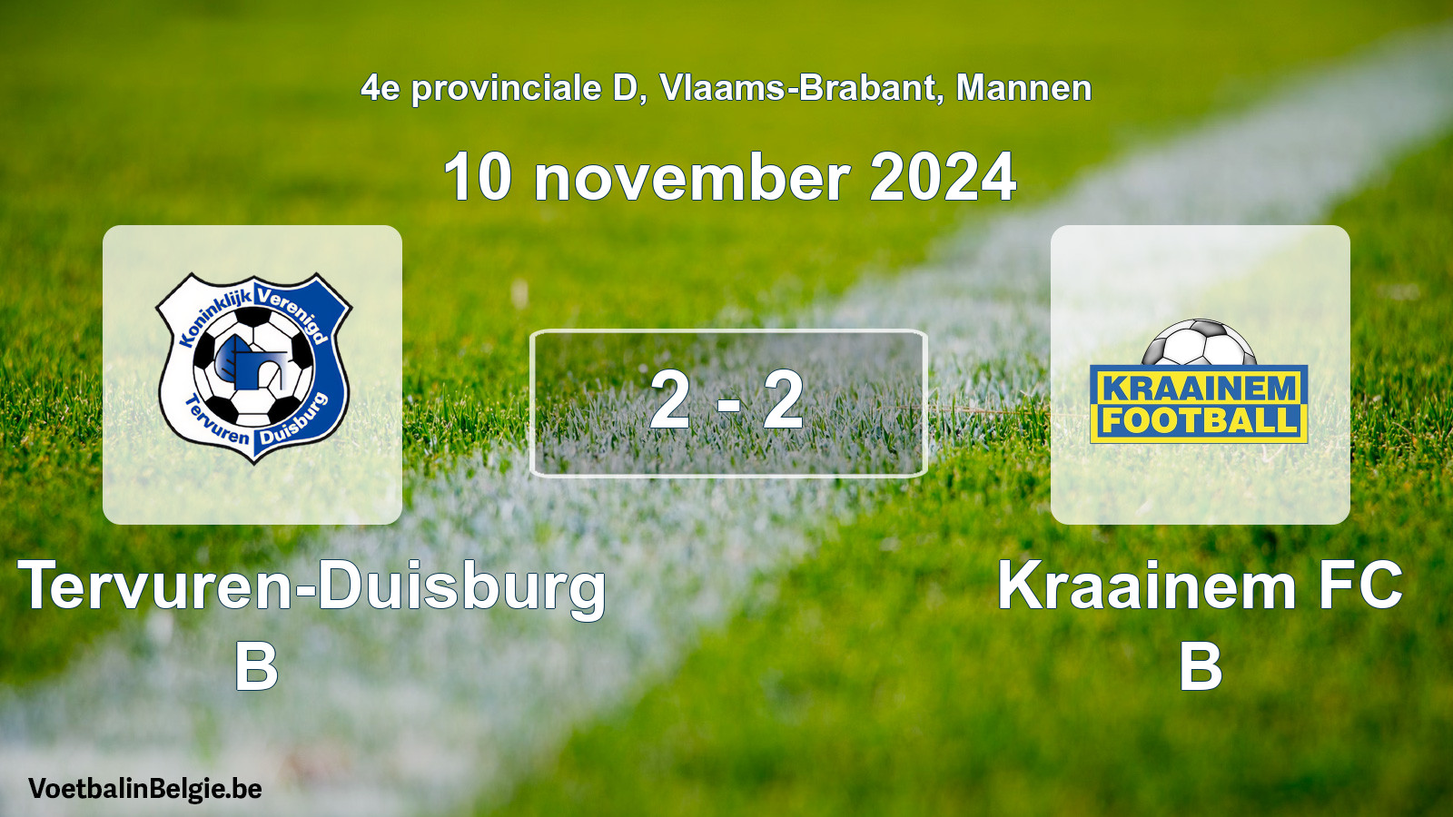 Gespeelde wedstrijd mannenvoetbal: KV Tervuren-Duisburg B - Kraainem FC B 2 - 2 (10 november 2024)