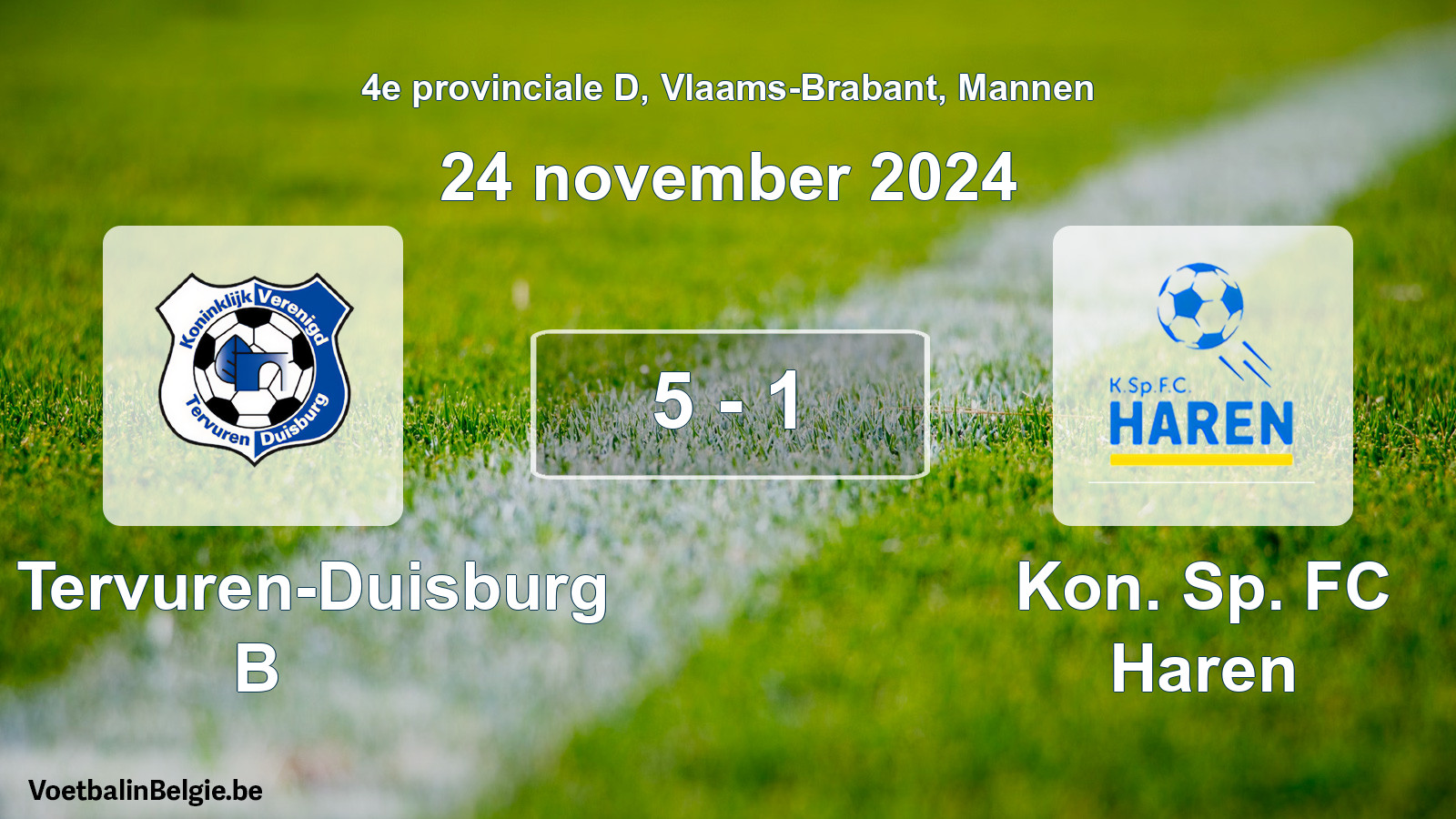 Gespeelde wedstrijd mannenvoetbal: KV Tervuren-Duisburg B - Kon. Sp. FC Haren 5 - 1 (24 november 2024)