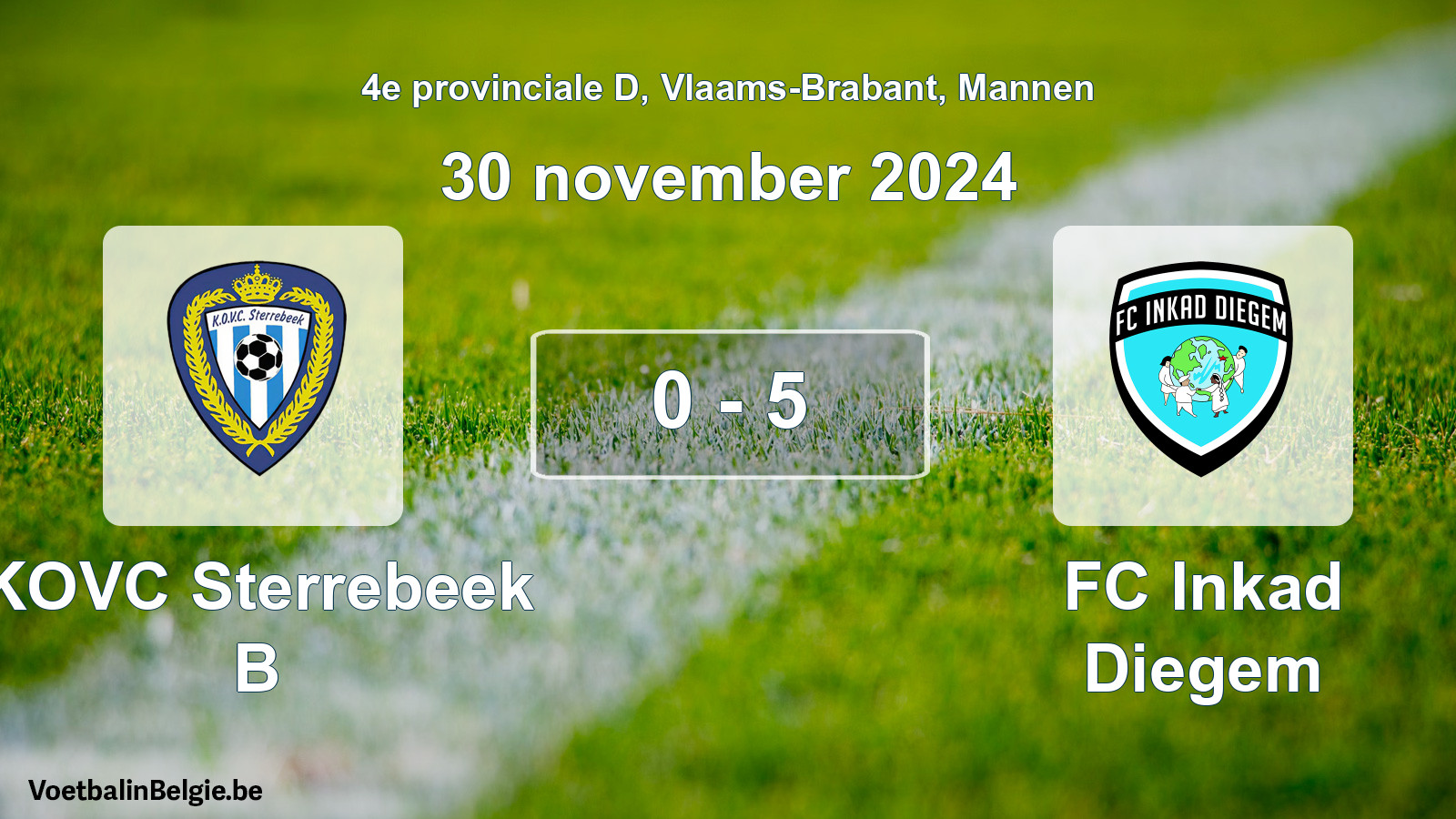 Gespeelde wedstrijd mannenvoetbal: KOVC Sterrebeek B - FC Inkad Diegem 0 - 5 (30 november 2024)