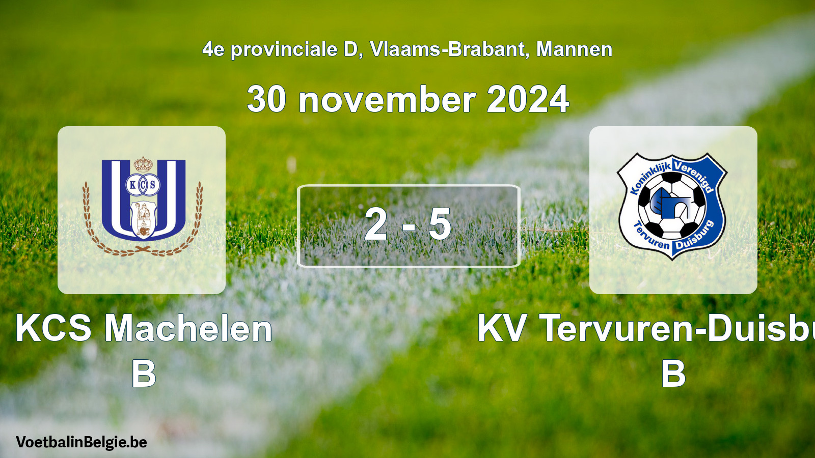 Gespeelde wedstrijd mannenvoetbal: KCS Machelen B - KV Tervuren-Duisburg B 2 - 5 (30 november 2024)