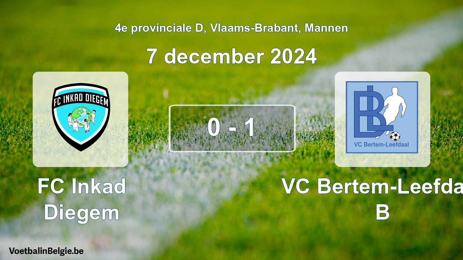 Gespeelde wedstrijd mannenvoetbal: FC Inkad Diegem - VC Bertem-Leefdaal B 0 - 1 (7 december 2024)