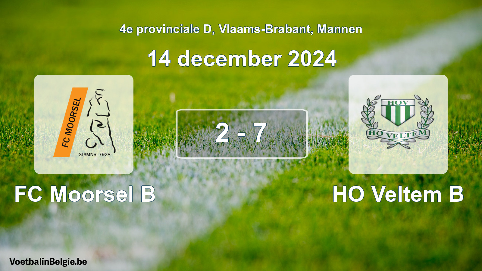 Gespeelde wedstrijd mannenvoetbal: FC Moorsel B - HO Veltem B 2 - 7 (14 december 2024)
