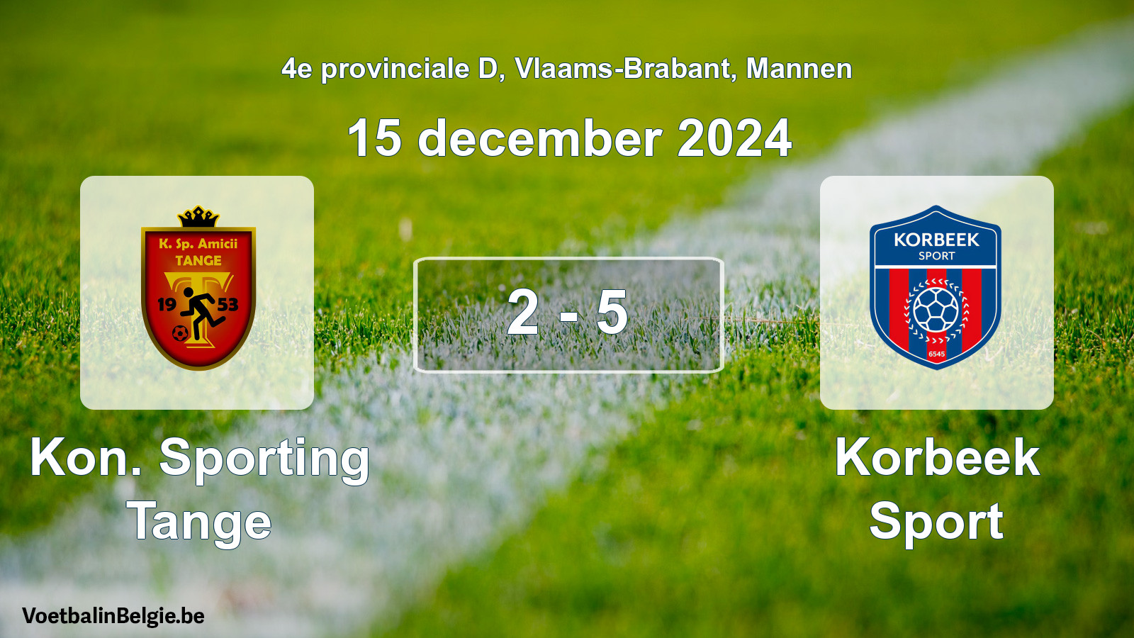 Gespeelde wedstrijd mannenvoetbal: Kon. Sporting Tange - Korbeek Sport 2 - 5 (15 december 2024)