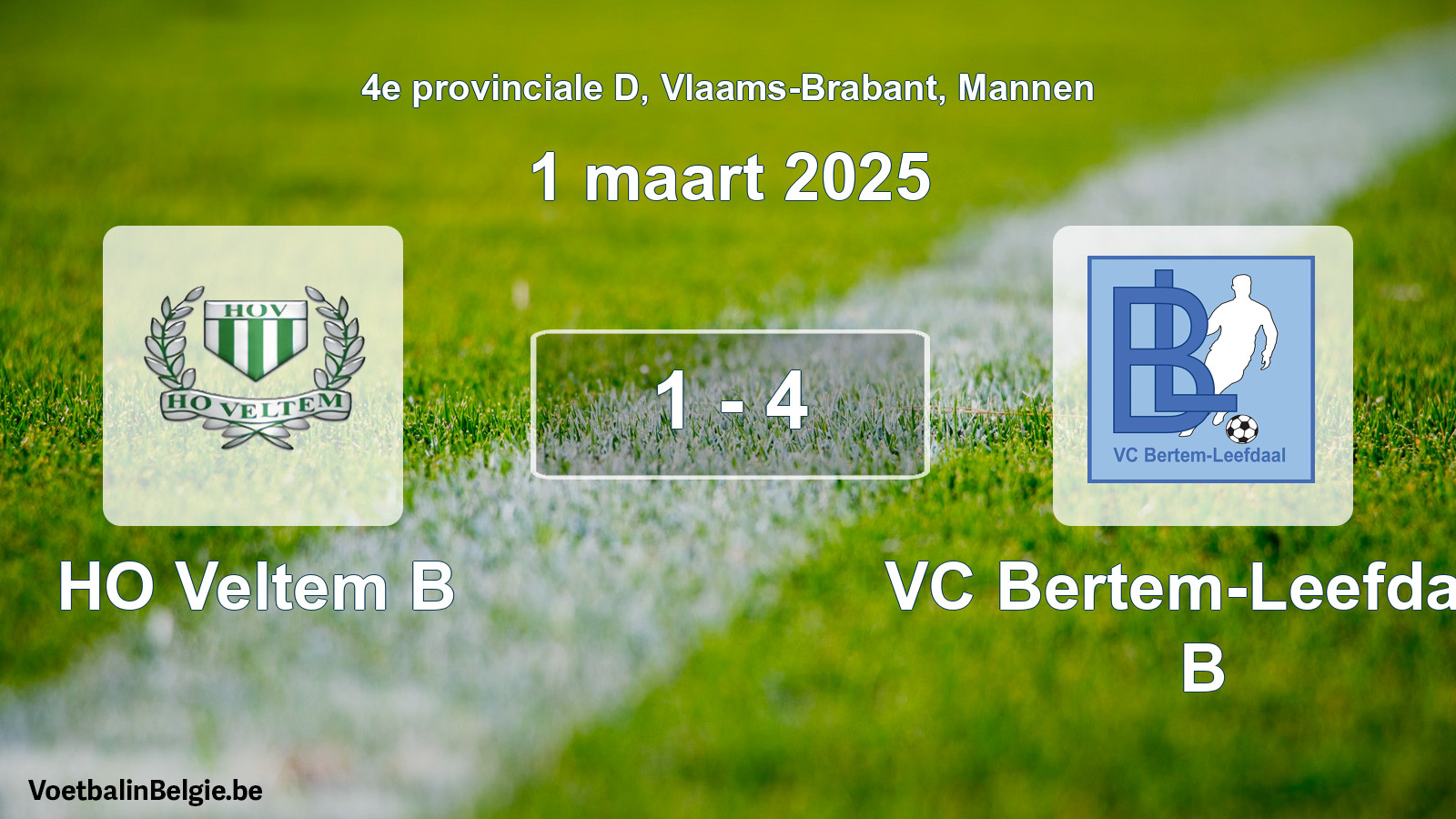 Gespeelde wedstrijd mannenvoetbal: HO Veltem B - VC Bertem-Leefdaal B 1 - 4 (1 maart 2025)