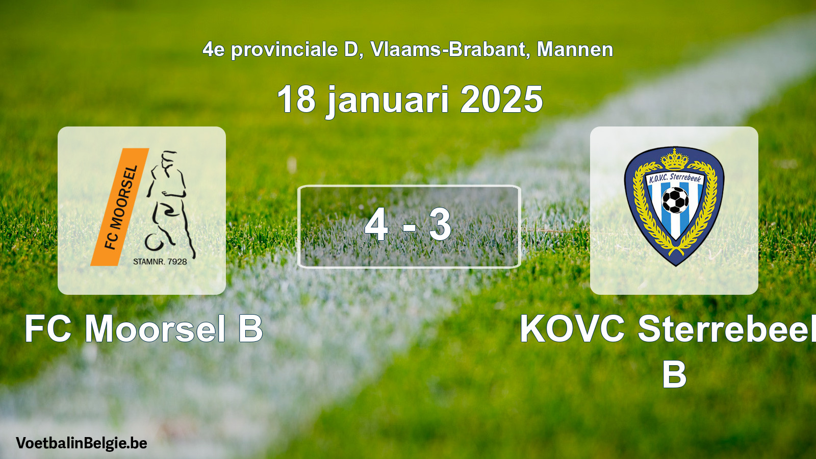 Gespeelde wedstrijd mannenvoetbal: FC Moorsel B - KOVC Sterrebeek B 4 - 3 (18 januari 2025)
