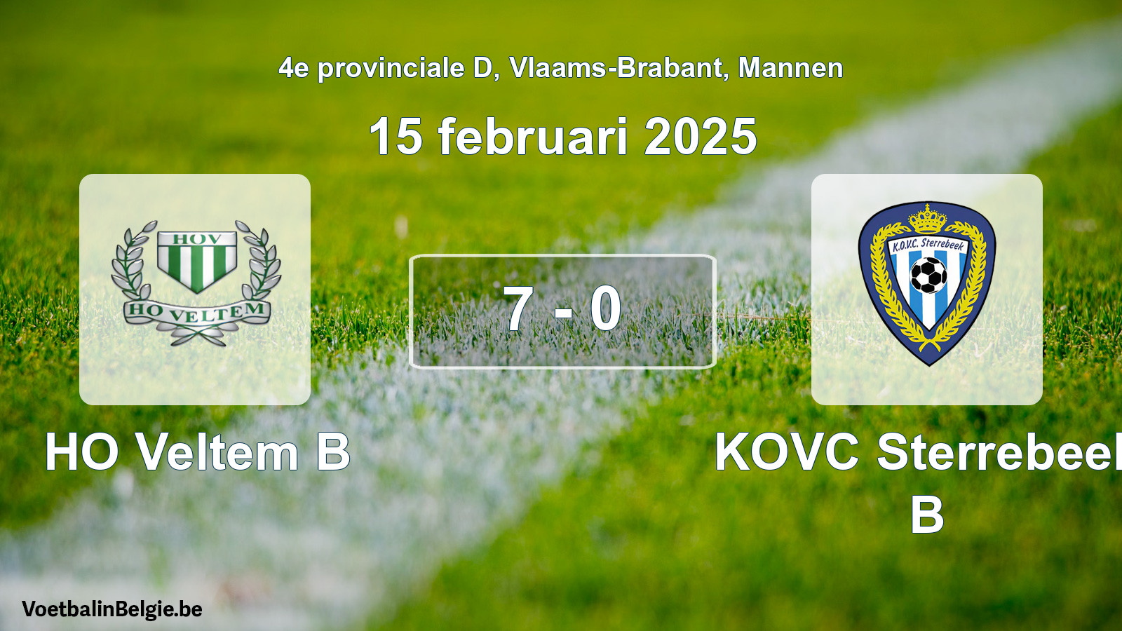 Gespeelde wedstrijd mannenvoetbal: HO Veltem B - KOVC Sterrebeek B 7 - 0 (15 februari 2025)