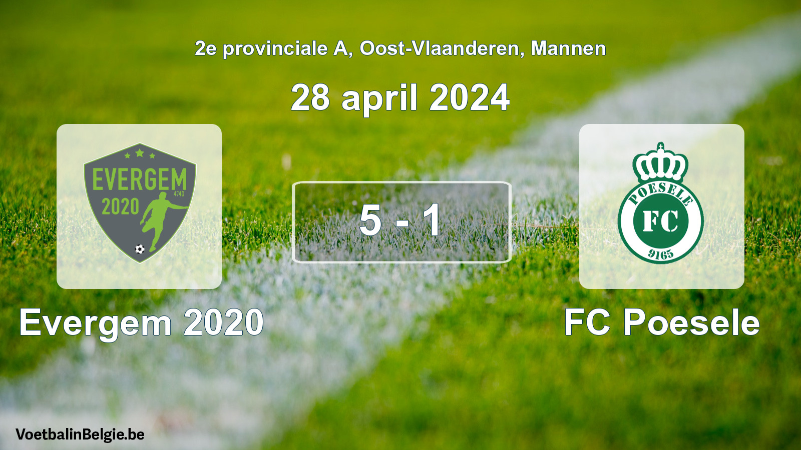 Gespeelde wedstrijd mannenvoetbal: Evergem 2020 - FC Poesele 5 - 1 (28 april 2024)