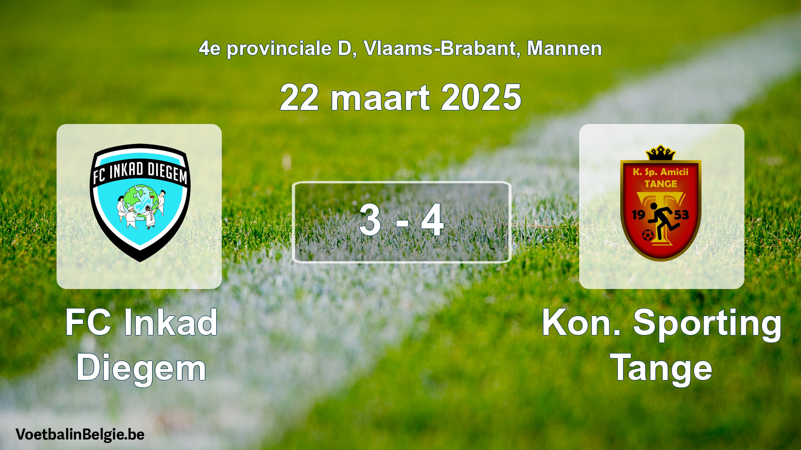Gespeelde wedstrijd mannenvoetbal: FC Inkad Diegem - Kon. Sporting Tange 3 - 4 (22 maart 2025)