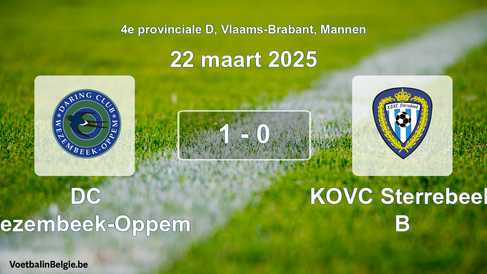 Gespeelde wedstrijd mannenvoetbal: DC Wezembeek-Oppem - KOVC Sterrebeek B 1 - 0 (22 maart 2025)