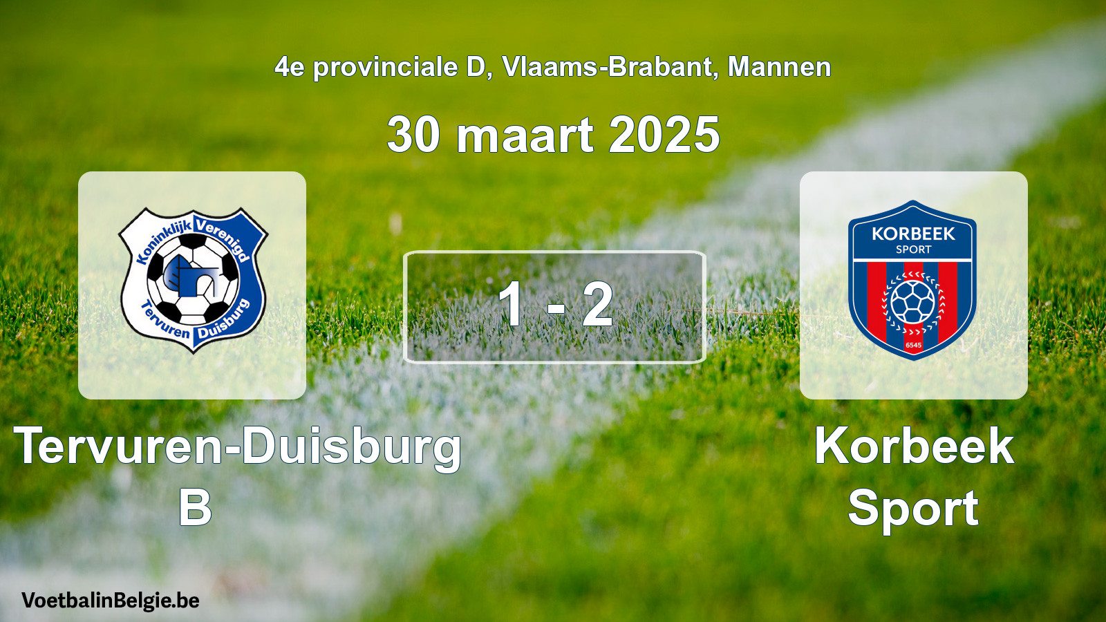 Gespeelde wedstrijd mannenvoetbal: KV Tervuren-Duisburg B - Korbeek Sport 1 - 2 (30 maart 2025)