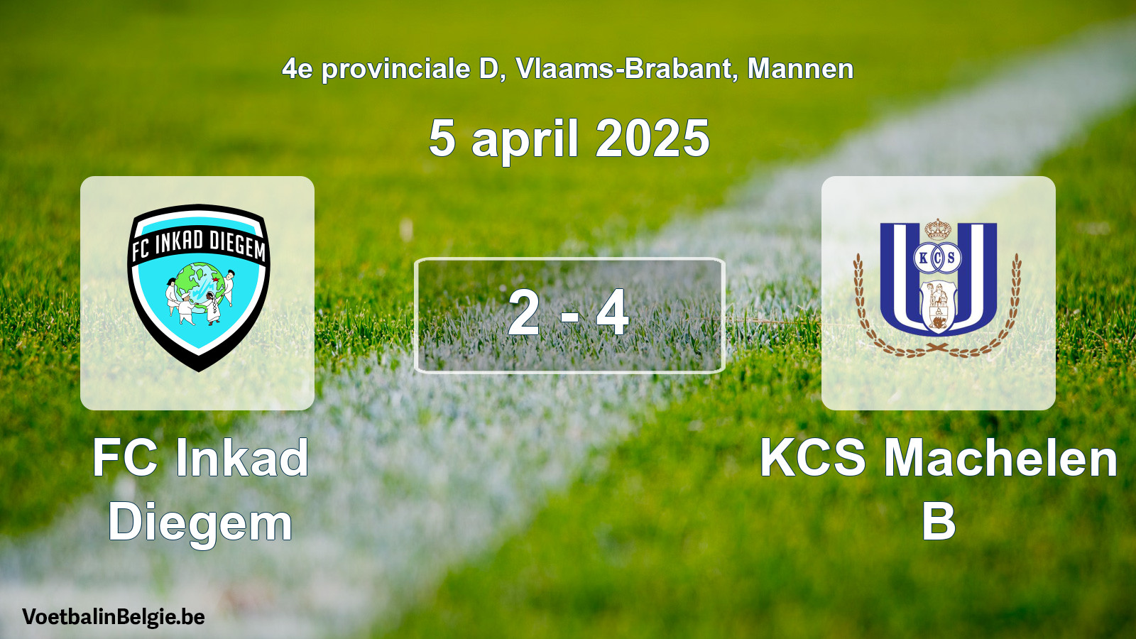 Gespeelde wedstrijd mannenvoetbal: FC Inkad Diegem - KCS Machelen B 2 - 4 (5 april 2025)