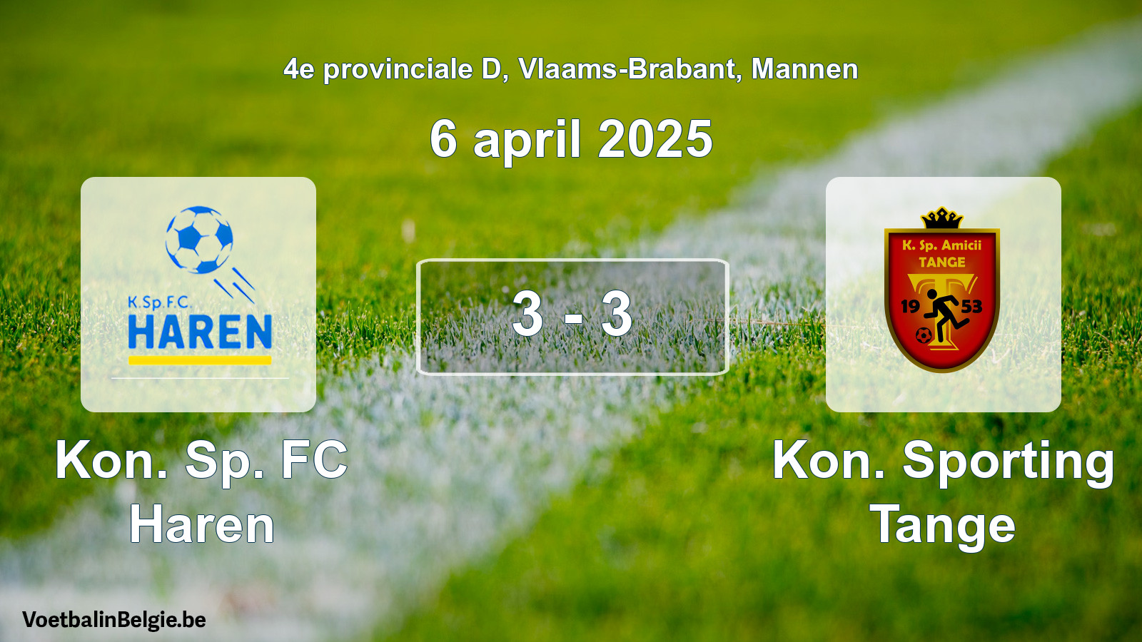 Gespeelde wedstrijd mannenvoetbal: Kon. Sp. FC Haren - Kon. Sporting Tange 3 - 3 (6 april 2025)