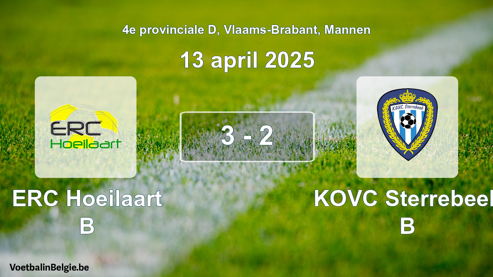 Gespeelde wedstrijd mannenvoetbal: ERC Hoeilaart B - KOVC Sterrebeek B 3 - 2 (13 april 2025)
