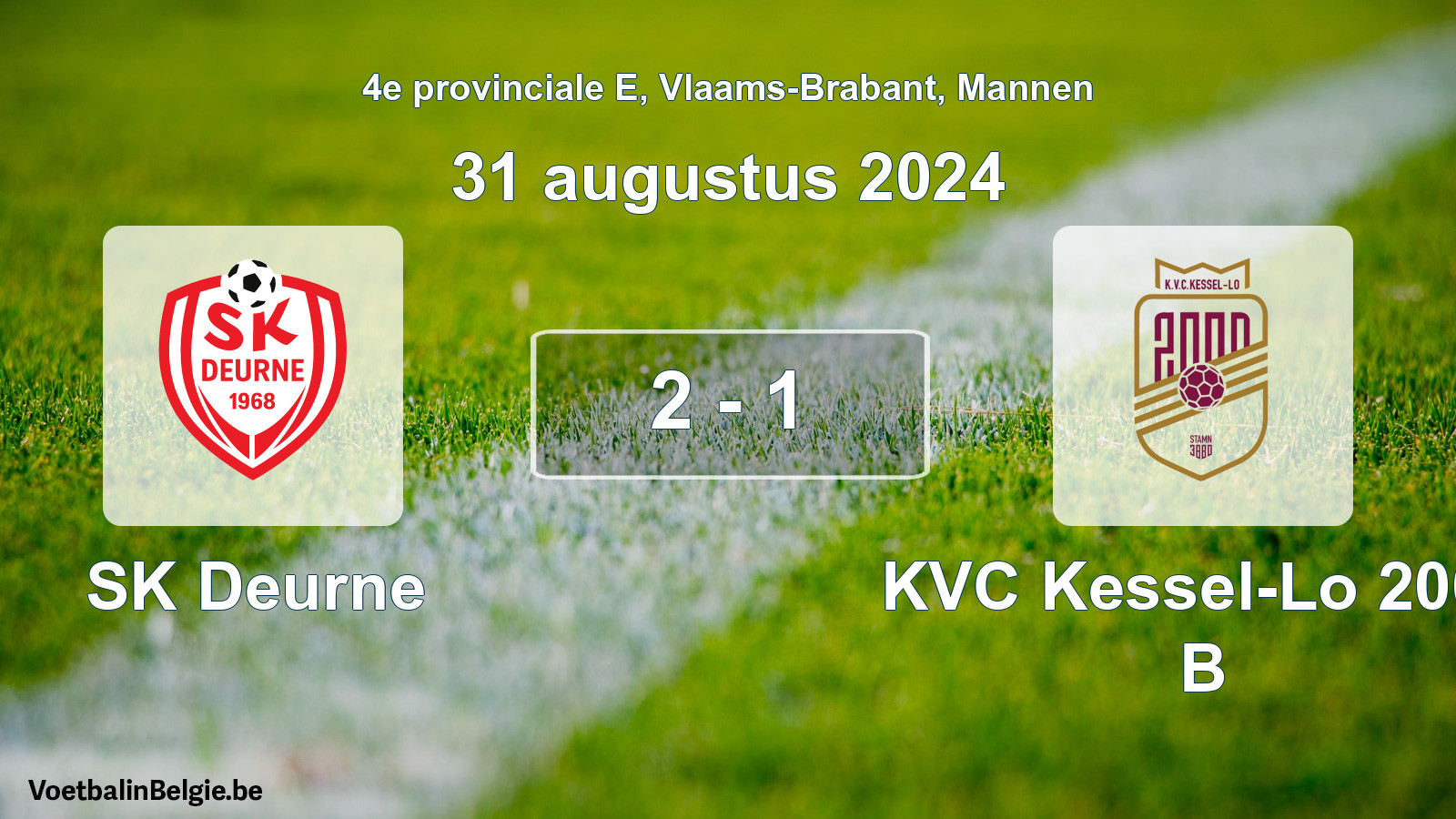 Gespeelde wedstrijd mannenvoetbal: SK Deurne - KVC Kessel-Lo 2000 B 2 - 1 (31 augustus 2024)