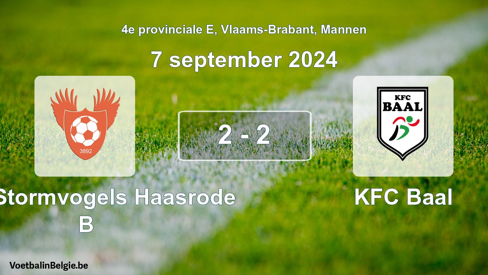 Gespeelde wedstrijd mannenvoetbal: Kon. Stormvogels Haasrode B - KFC Baal 2 - 2 (7 september 2024)