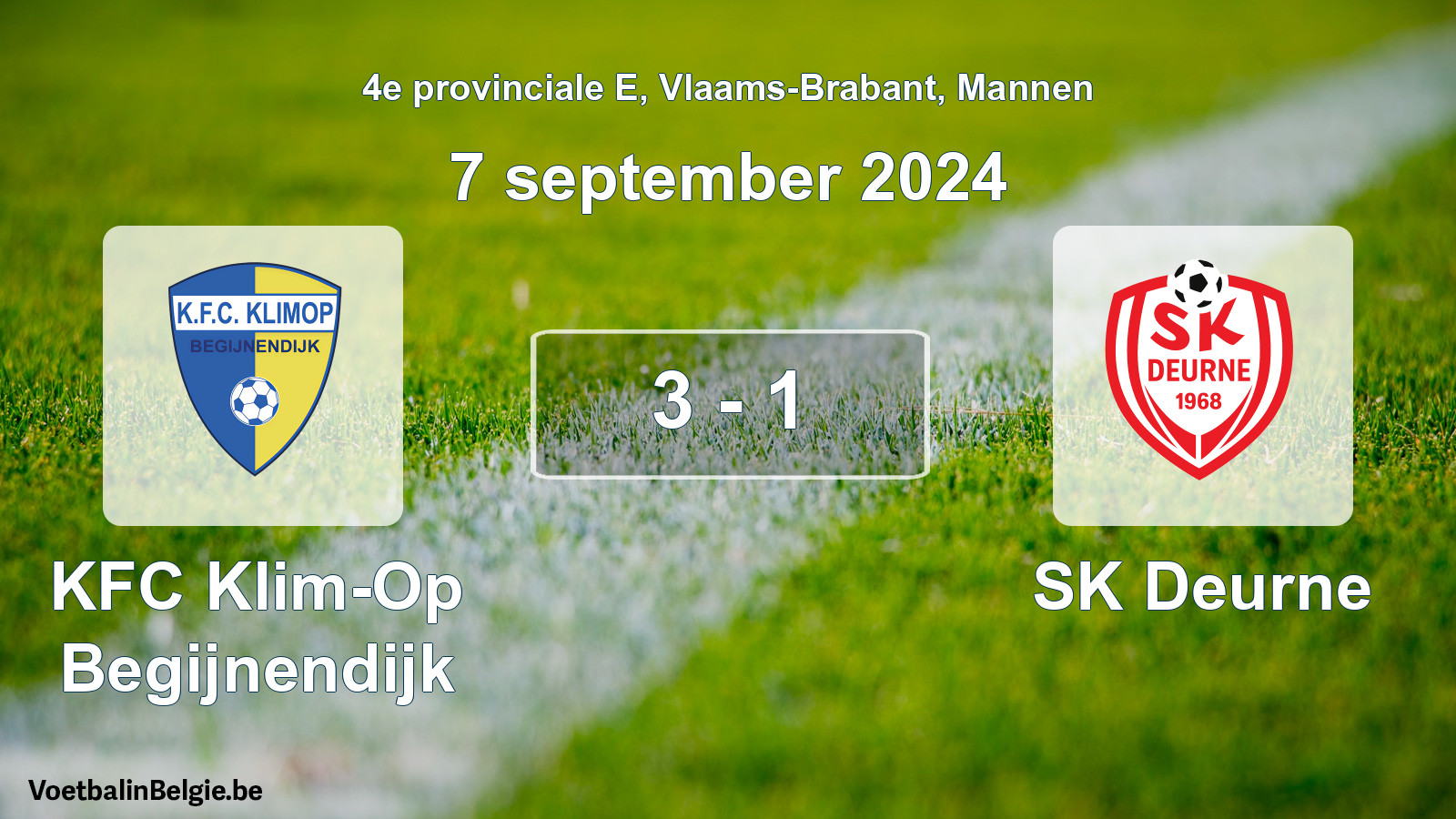 Gespeelde wedstrijd mannenvoetbal: KFC Klim-Op Begijnendijk - SK Deurne 3 - 1 (7 september 2024)