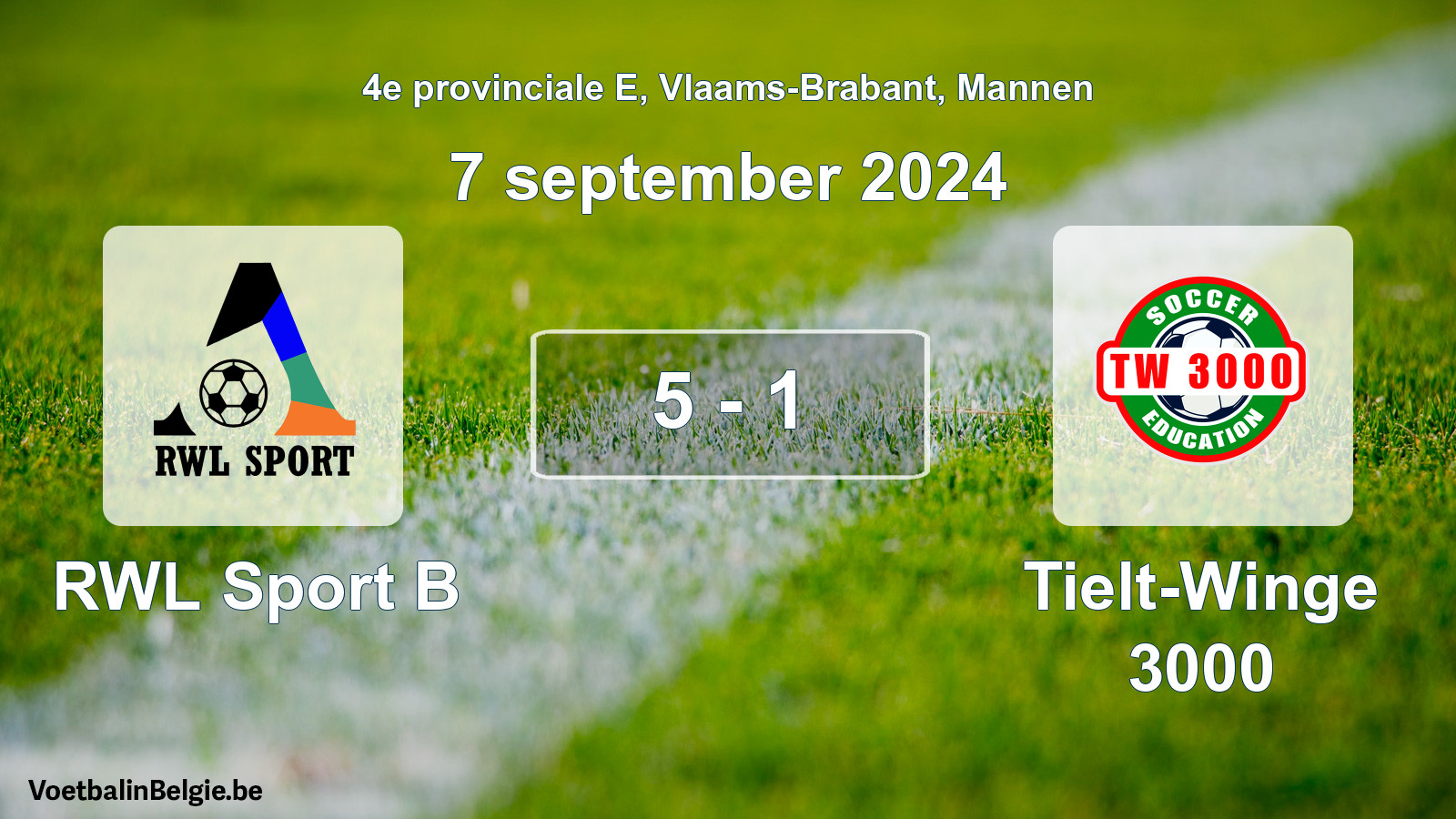 Gespeelde wedstrijd mannenvoetbal: RWL Sport B - Tielt-Winge 3000 5 - 1 (7 september 2024)
