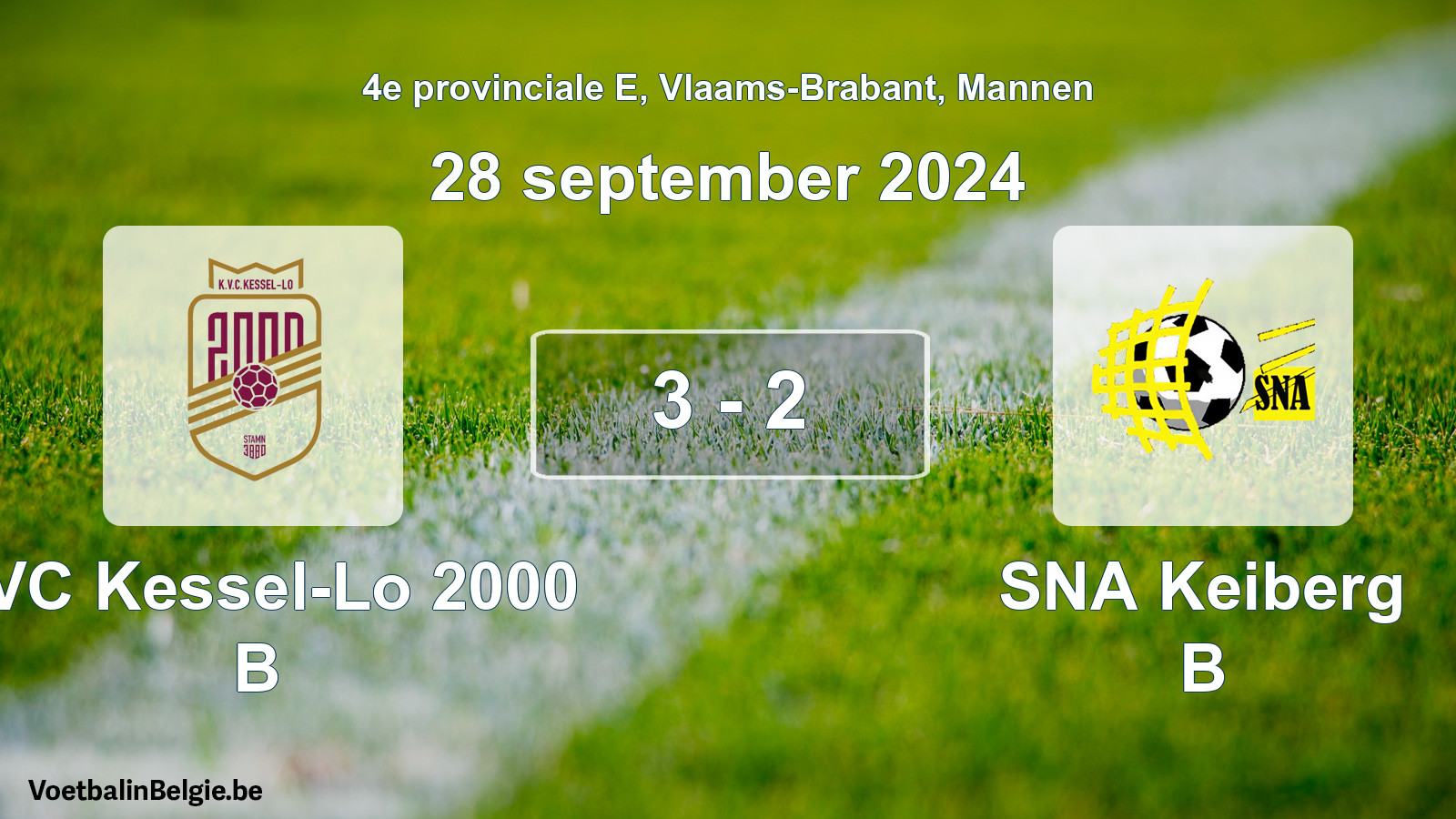 Gespeelde wedstrijd mannenvoetbal: KVC Kessel-Lo 2000 B - SNA Keiberg B 3 - 2 (28 september 2024)