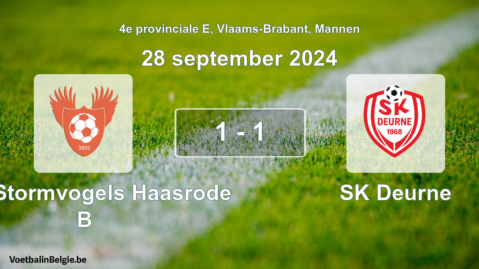 Gespeelde wedstrijd mannenvoetbal: Kon. Stormvogels Haasrode B - SK Deurne 1 - 1 (28 september 2024)