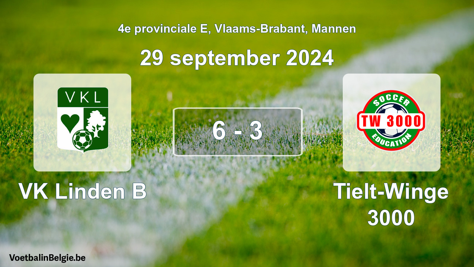 Gespeelde wedstrijd mannenvoetbal: VK Linden B - Tielt-Winge 3000 6 - 3 (29 september 2024)