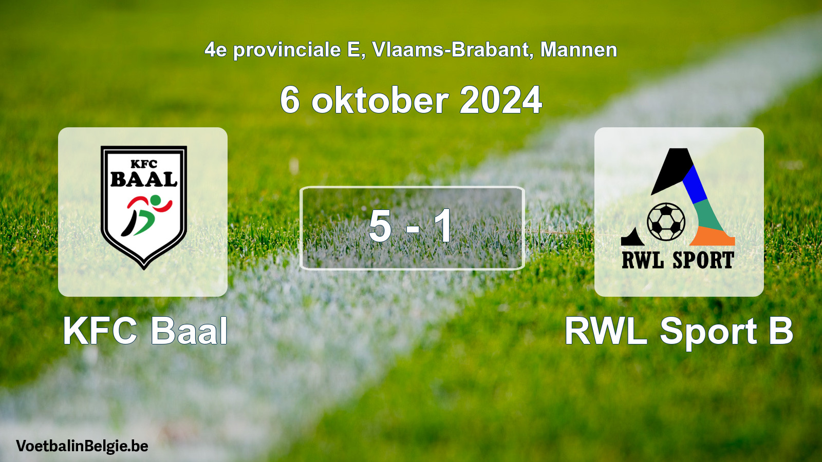 Gespeelde wedstrijd mannenvoetbal: KFC Baal - RWL Sport B 5 - 1 (6 oktober 2024)