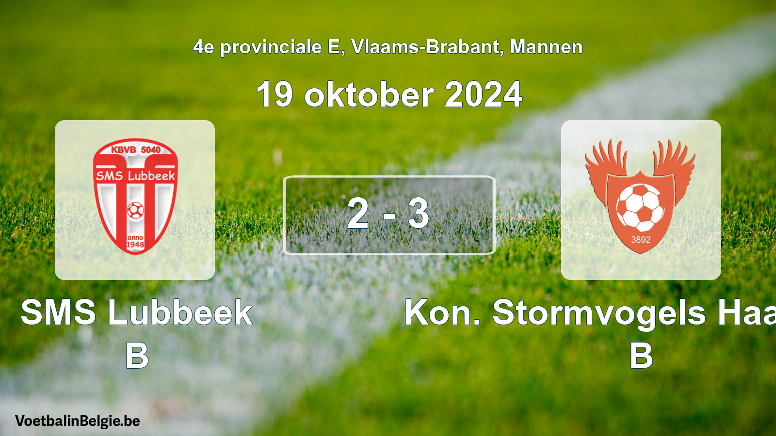 Gespeelde wedstrijd mannenvoetbal: SMS Lubbeek B - Kon. Stormvogels Haasrode B 2 - 3 (19 oktober 2024)